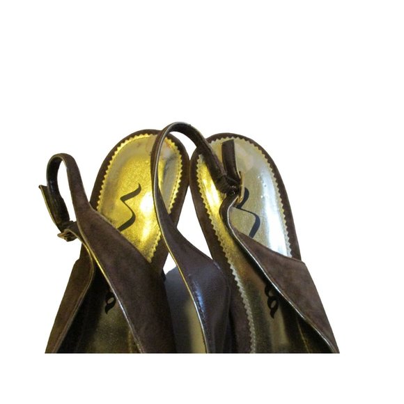 Nina Brown Suede Gold Studded Wedge Slingbacks - Picture 5 of 8